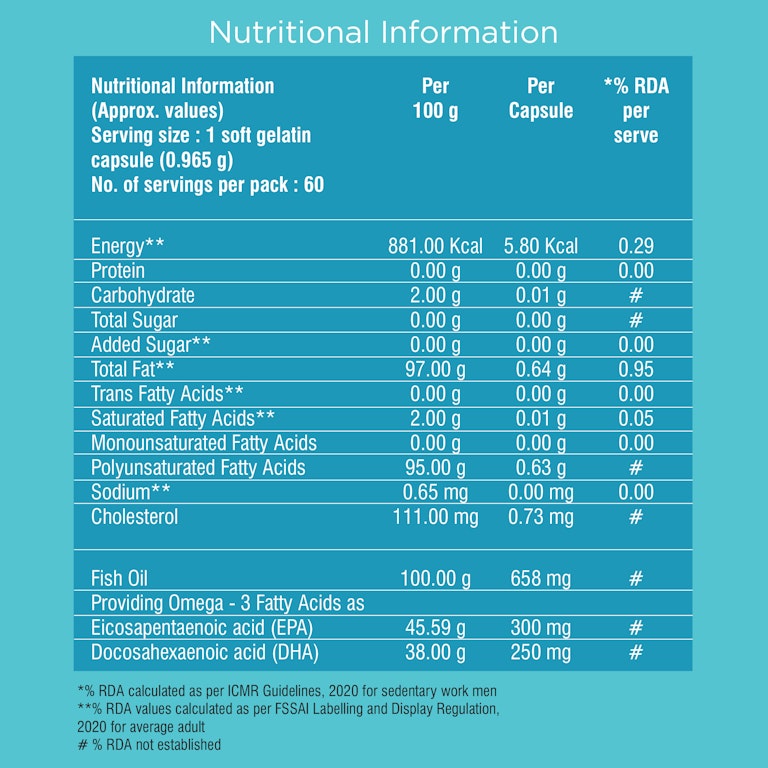 Healthyr-U Advanced Omega 3 Fish Oil (84% purity) - Nutritional Information